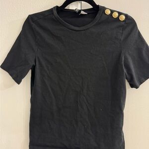 H&M Black Tee with Gold Shoulder Buttons
